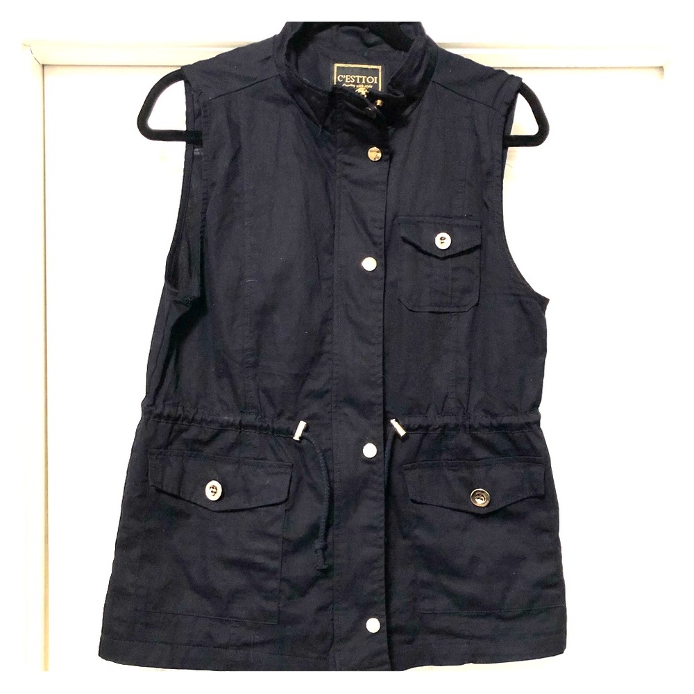 Navy Blue Vest with Gold Accents